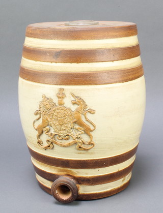 A Doulton salt glazed spirit barrel with Royal Arms 12" 
