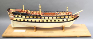 A wooden model of the French war ship Le Superbe, 12" 1/2h x 32"w x 6"d 