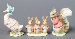 3 Beswick Beatrix Potter figures - Flopsy, Mopsy and Cottontail 2 3/4", Jemima Puddleduck 4" and Timmy Tiptoes 3 1/2" 