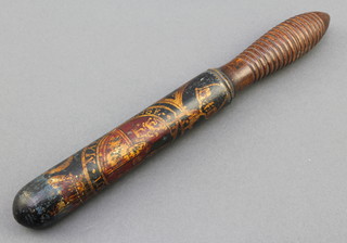 A George III turned and painted wooden tip staff, decorated the Arms of Westminster 9" 