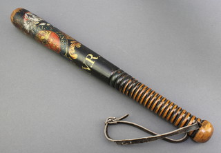 A George IV turned wooden and silver painted Police truncheon with Royal arms and cypher 15 1/2"  
