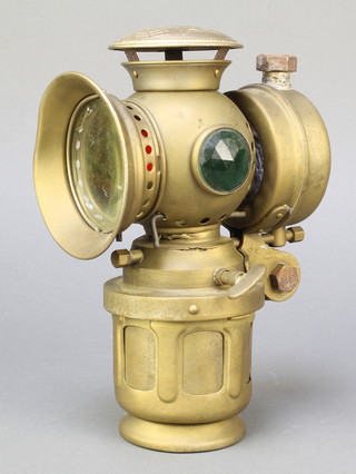 A Belgia W.B. carbide lamp with some solder repairs and crack to lens