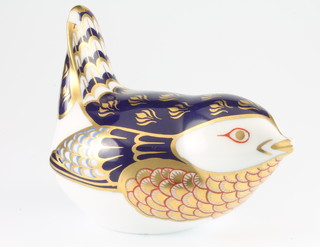 A Royal Crown Derby paperweight in the form of a Wren with ceramic stopper 3 1/2"