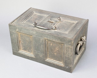 A 19th Century rectangular iron twin handled strong box complete with key 7"h x 12 1/2"w x 8"d 