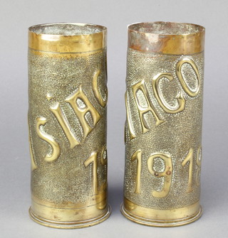A pair of Continental WWI Trench Art vases formed from shell cases marked Asiaco 1918 