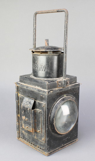 A British Railways Western bulls eye lantern with square Japanned case 
