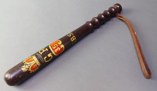 A George V turned wooden Special Constable's  truncheon with crown and royal cypher, marked 35SBSC 
