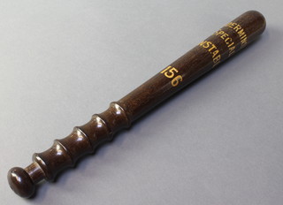 A Special Constables  turned and painted wooden truncheon marked Kidderminster Special Constable 156 15" 

