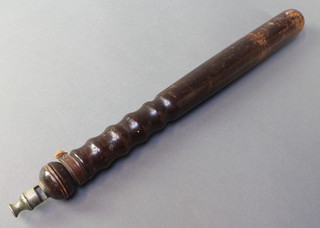 A C Riome of Gravesend, a turned wooden Police truncheon, the end incorporating a whistle the body impressed A C Riome, a makers Gravesend patent applied for 17" 