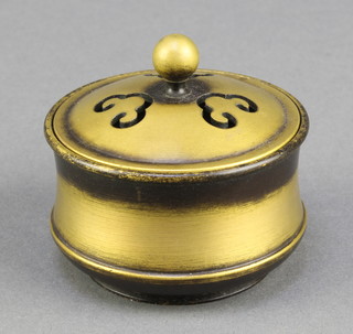 A Chinese circular bronze censer with pierced lid 4 1/2" 
