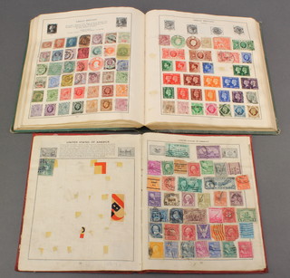A green Victory album of various used World stamps, a red Victory album of used World stamps 