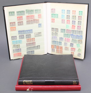 A Sentro album of various used GB stamps, a black stock book of used GB and Commonwealth stamps, a red album of colonial stamps - Uganda and Africa