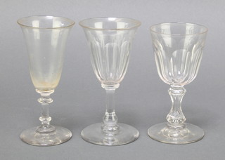 Two 19th Century wine glasses with panel cut bodies and 1 other 