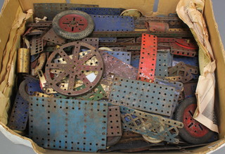 A quantity of blue and red Meccano, play worn 