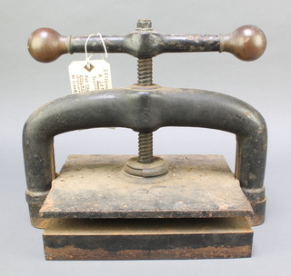 A Victorian iron and brass letter press 15"h x 12"w x 10"d 