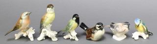 4 Karl Ens German porcelain figures of birds 4" (1 has a damaged wing) and 2 Continental porcelain figures of birds 