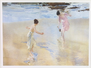  Sir William Russell Flint, a limited edition coloured print, study of young girls at shoreside, with blind proof stamp WRF,  no. 294/650 16" x 23" 