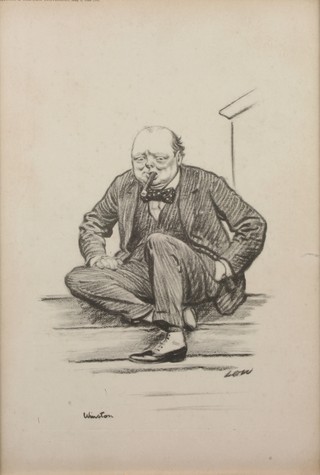 Caricatures from the New Statesman 1926 - Winston Churchill 12 1/2" x 8 1/2", 2 others  and a Sowerby print, study of flowers 7" x 4 1/4" 