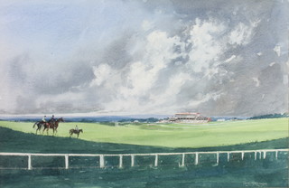 Terry McKurragan, watercolour drawing, Epsom Downs with grandstand, signed to bottom right hand corner 12 1/" x 19 1/2" 