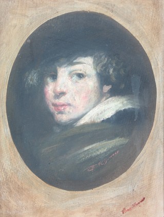 A 19th Century oil on board, oval, study of a young man, indistinctly signed 15 1/2" x 11 1/2
