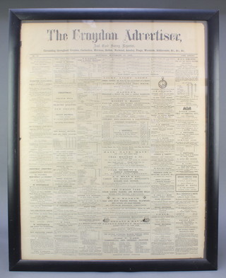 Newspaper, The Croydon Advertiser 1869, framed 26" x 20" 