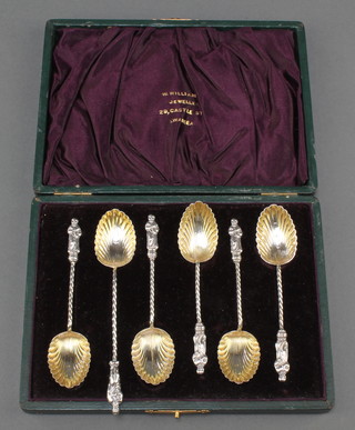 A set of 6 silver apostle spoons with spiral stems and gilt bowls, Birmingham 1901, 38 grams 