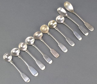 A Georgian silver mustard spoon and 9 others, 136 grams