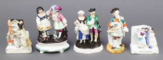 2 19th Century porcelain fairings (1f) and 3 19th Century Continental porcelain figures (1f)