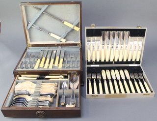A canteen containing a quantity of chromium plated cutlery for 6 together with a cased plated fish set for 12 
