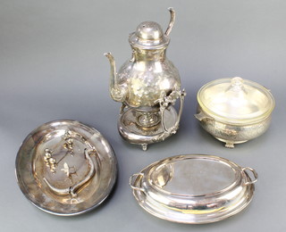 A silver plated hammered pattern 2 handled bowl and minor plated items