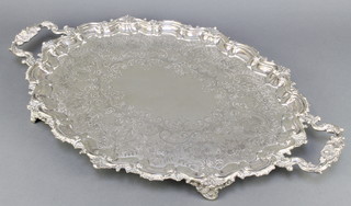 An Edwardian silver plated 2 handled tray with scroll rim and chased decoration 24" 