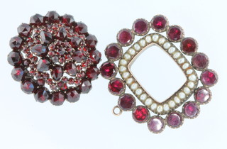 A 19th Century garnet and seed pearl brooch, a target ditto 