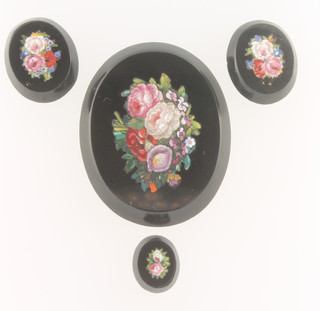 A 19th Century Italian hardstone and pietra dura plaque with floral decoration 1 3/4" x 1 1/4" and 3 smaller ditto 