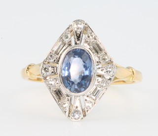 An 18ct yellow gold sapphire and diamond up-finger ring size P 
