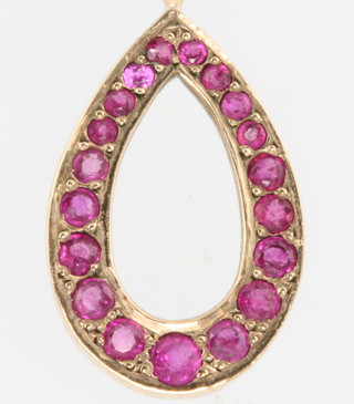 A 9ct yellow gold pear shaped ruby pendant