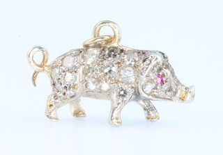 A ruby and diamond pig pendant approx. 0.65ct 