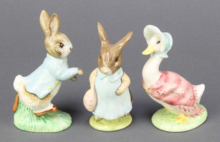 3 Royal Albert Beatrix Potter figures - Peter Rabbit, Jemima Puddleduck and Mrs Flopsy Bunny 