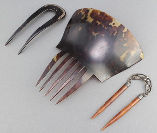 A Victorian tortoiseshell hair comb and 2 others 