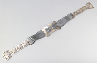 An Edwardian silver belt with leather inserts, Birmingham 1906 