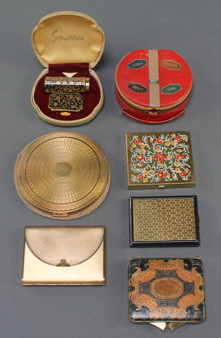 A Coty purse compact and 4 others, a pill box and lipstick holder and a novelty purse