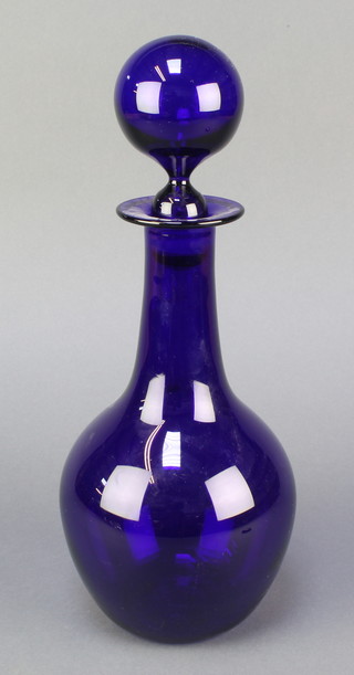 A Bristol Blue glass decanter and stopper, the base signed Bristol 14" 