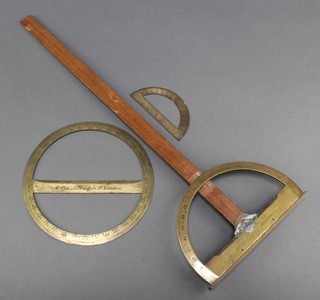 E F Cocks of 100 Newgate Street London, a circular brass protractor, an arched brass protractor 3 1/2" and a Clinometer (for measuring angles)   