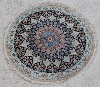 A white and blue ground circular Persian Nain part silk rug 40 1/2" diam. 