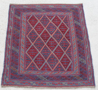 A blue and red ground tribal Gazak rug 48" x 42 1/2" 