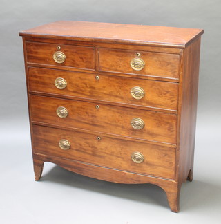 A Victorian mahogany chest of 2 short and long graduated drawers with brass escutcheons and replacement brass plate drop handles, raised on bracket feet 41"h x 41"w x 19"d 