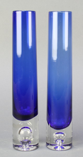 A pair of blue Art Glass vases 10" 