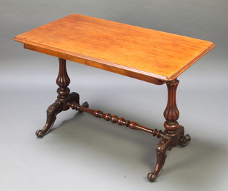 A Victorian rectangular mahogany stretcher table, raised on turned supports with H framed stretcher 26 1/2"h x 40 1/2" x 23 1/2"d  