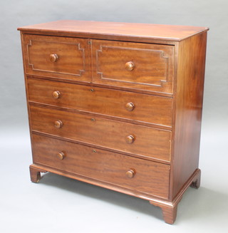 A 19th Century mahogany chest of 3 long drawers with tore handles, raised on bracket feet 48"h x 47"w x 21 1/2"d 