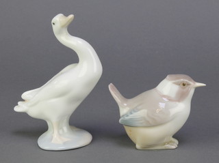 A Lladro figure of a bird 3", ditto of a goose 4" 