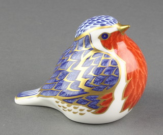A Royal Crown Derby Japan pattern paperweight in the form of a seated bird with silver stopper 4" 